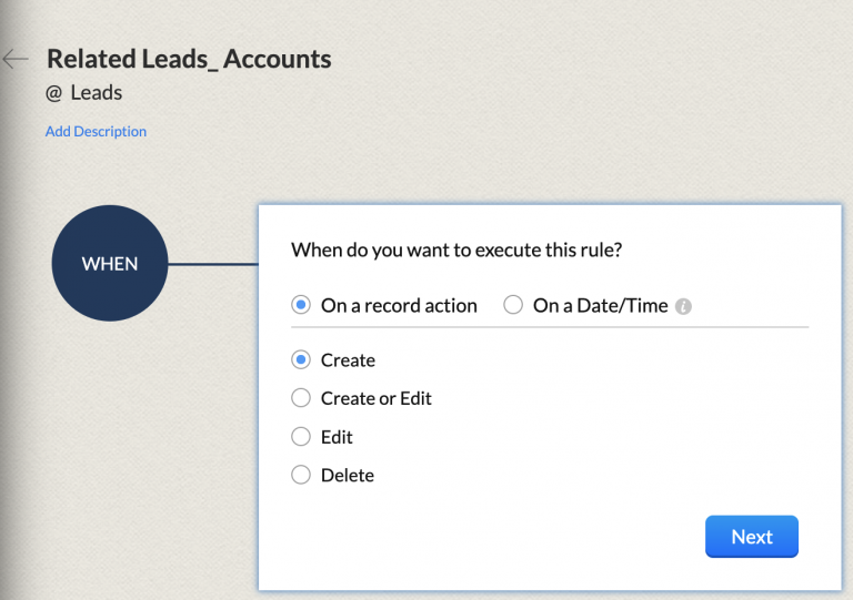 Linking Leads With Accounts and Accounts With Multiple Locations 11 On a record action Leads and accounts workflow - Zoho CRM