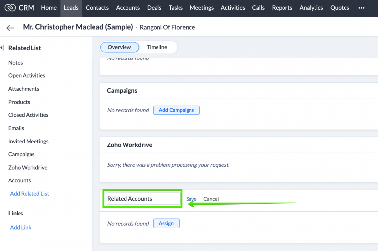 Linking Leads With Accounts and Accounts With Multiple Locations 6 rename related lists - Zoho CRM