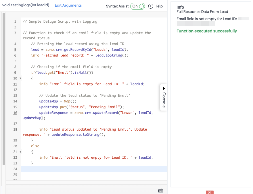 Mastering Troubleshooting: A Comprehensive Guide to Custom Deluge Functions in Zoho CRM 1 Zoho CRM Functions loging test